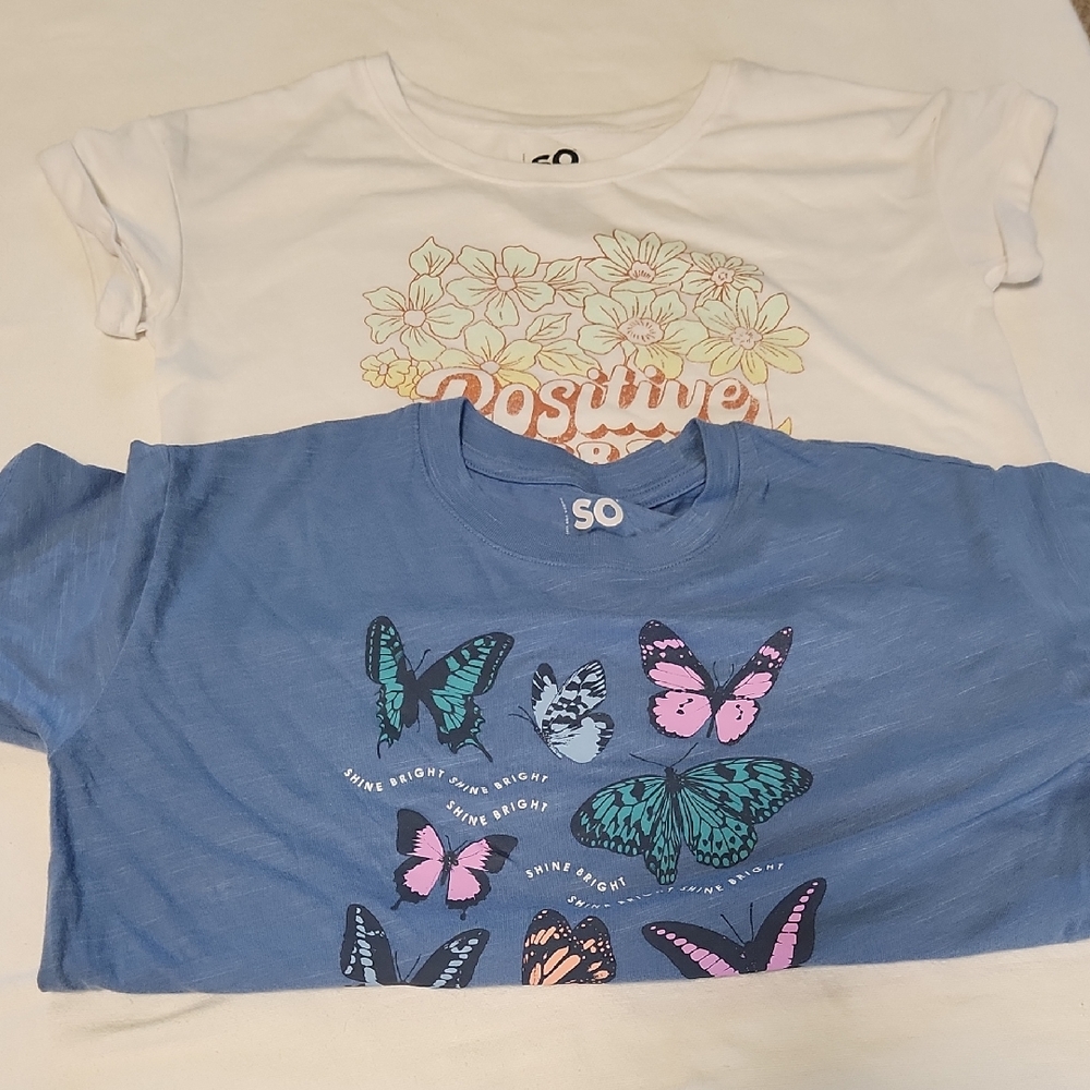 SO Kids Positive Floral and Butterfly Tees - White and Blue
